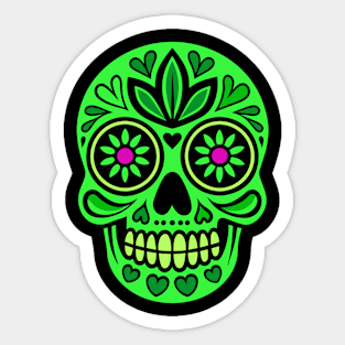 Neon green mexican skull, dia de los muertos Sticker